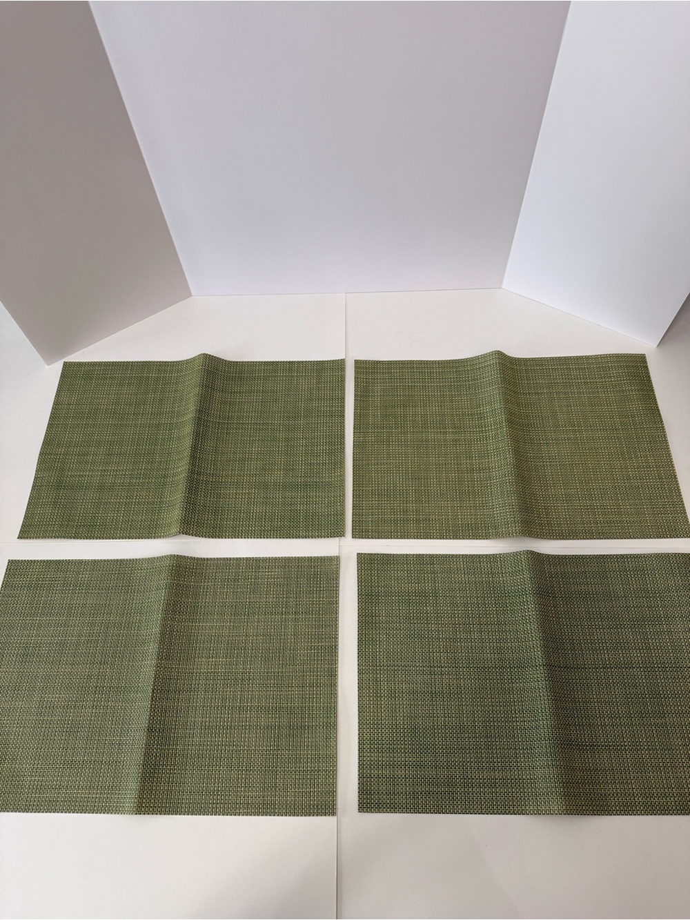 Woven Vinyl Bamboo-Style Placemats - Olive Green Set
